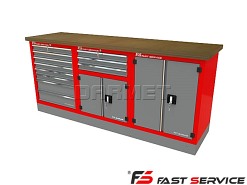 Mocny metalowy stół warsztatowy z szafkami 209x60cm - FAST SERVICE (T-12-30-40-01)
