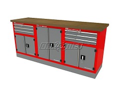 Mocny metalowy stół warsztatowy z szafkami 209x60cm - FAST SERVICE (T-30-40-30-01)