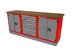 Mocny metalowy stół warsztatowy z szafkami 209x60cm - FAST SERVICE (T-40-22-40-01)