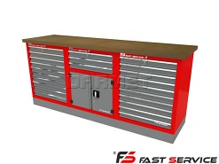 Mocny metalowy stół warsztatowy z szafkami 209x60cm - FAST SERVICE (T-10-30-10-01)