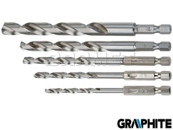 Zestaw wierteł do metalu HSS-G z uchwytem sześciokątnym, 5 sztuk - GRAPHITE (57H750)