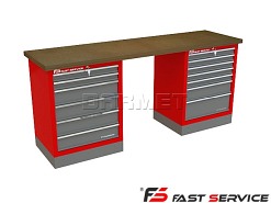 Mocny metalowy stół warsztatowy z szafkami 209x60cm - FAST SERVICE (T-14-19-01)