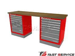 Mocny metalowy stół warsztatowy z szafkami 209x60cm - FAST SERVICE (T-12-13-01)