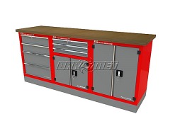 Mocny metalowy stół warsztatowy z szafkami 209x60cm - FAST SERVICE (T-23-30-40-01)