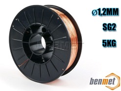 Drut spawalniczy miedziowany BENMAG SG2, średnica: 1,2MM, plastikowa rolka 5KG - BENMET