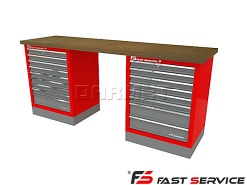 Mocny metalowy stół warsztatowy z szafkami 209x60cm - FAST SERVICE (T-11-14-01)