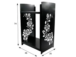 Stojak na drewno kominkowe | 46 x 35 x 74  cm | blacha 2,5 mm | wzór: RÓŻA - DARMET