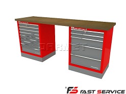 Mocny metalowy stół warsztatowy z szafkami 209x60cm - FAST SERVICE (T-11-22-01)