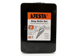 Wiertło stożkowe stopniowe | 4 - 30 mm | HSSCo - ZESTAW 3 SZTUK - FESTA Standard (170106)