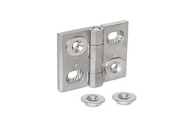 Zawias regulowany w poziomie 52 x 40 mm, 4 otwory pod śruby stożkowe M4, stal nierdzewna A4 | ELESA+GANTER GN 127-A4-52-40-B-GS