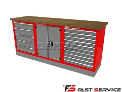 Mocny metalowy stół warsztatowy z szafkami 209x60cm - FAST SERVICE (T-15-40-10-01)