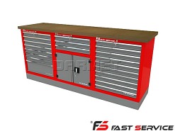Mocny metalowy stół warsztatowy z szafkami 209x60cm - FAST SERVICE (T-16-30-10-01)