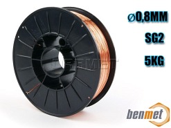 Drut spawalniczy miedziowany BENMAG SG2, średnica: 0,8MM, plastikowa rolka 5KG - BENMET