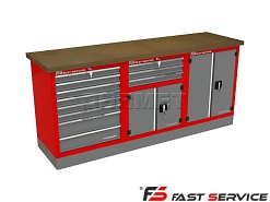 Mocny metalowy stół warsztatowy z szafkami 209x60cm - FAST SERVICE (T-12-30-40-01)
