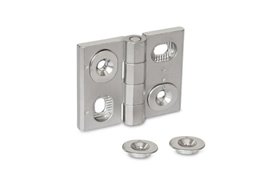 Zawias regulowany w pionie i w poziomie 64 x 50 mm, 4 otwory pod śruby stożkowe M5, stal nierdzewna A4 | ELESA+GANTER GN 127-A4-64-50-HB-GS