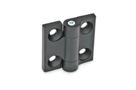 Zawias z regulowanym oporem obrotu 50 x 50 mm, 4 otwory pod śruby stożkowe M6, odlew z cynku, czarny | ELESA+GANTER GN 437-ZD-50-50-A-SW
