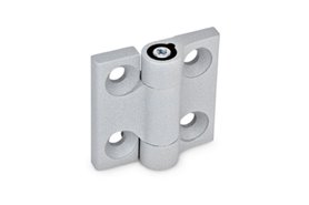 Zawias z regulowanym oporem obrotu 60 x 60 mm, 4 otwory pod śruby stożkowe M8, odlew z cynku, srebrny | ELESA+GANTER GN 437-ZD-60-60-A-SR