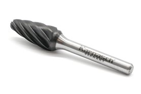 Pilnik obrotowy łukowy z czołem kulistym RBF HP-7 z węglika | powłoka BLACK-TEC | frez do aluminium 3 x 14 mm | chwyt 3 mm - KARNASCH 115055015