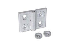 Zawias regulowany w pionie 64 x 50 mm, 4 otwory pod śruby stożkowe M5, odlew z cynku, srebrny | ELESA+GANTER GN 127-ZD-64-50-H-SR