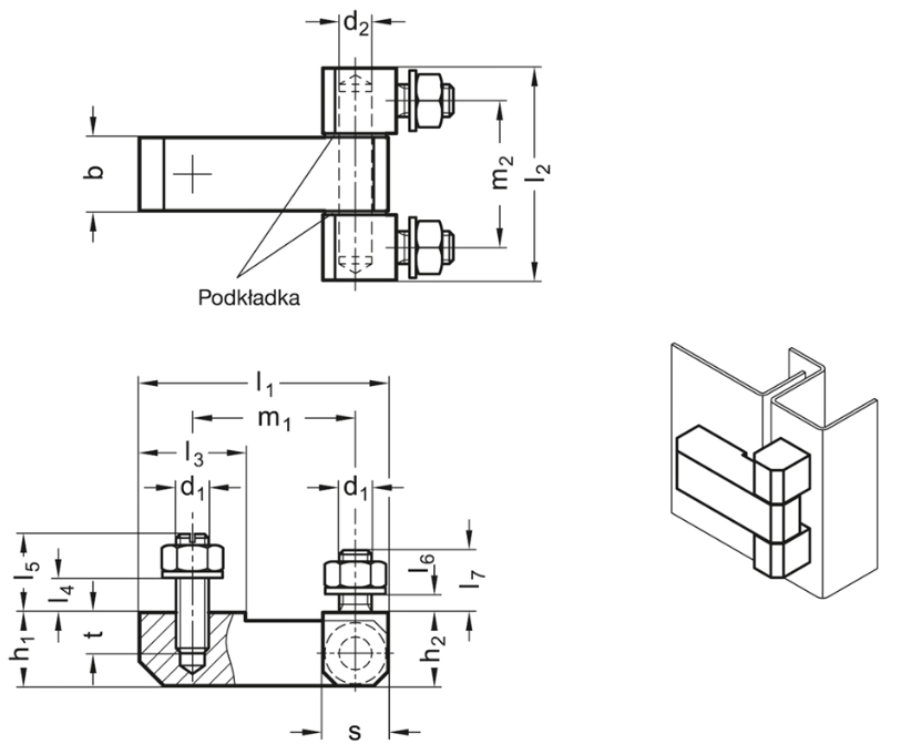 Rysunek wymiarowy zawiasu GN 129.2