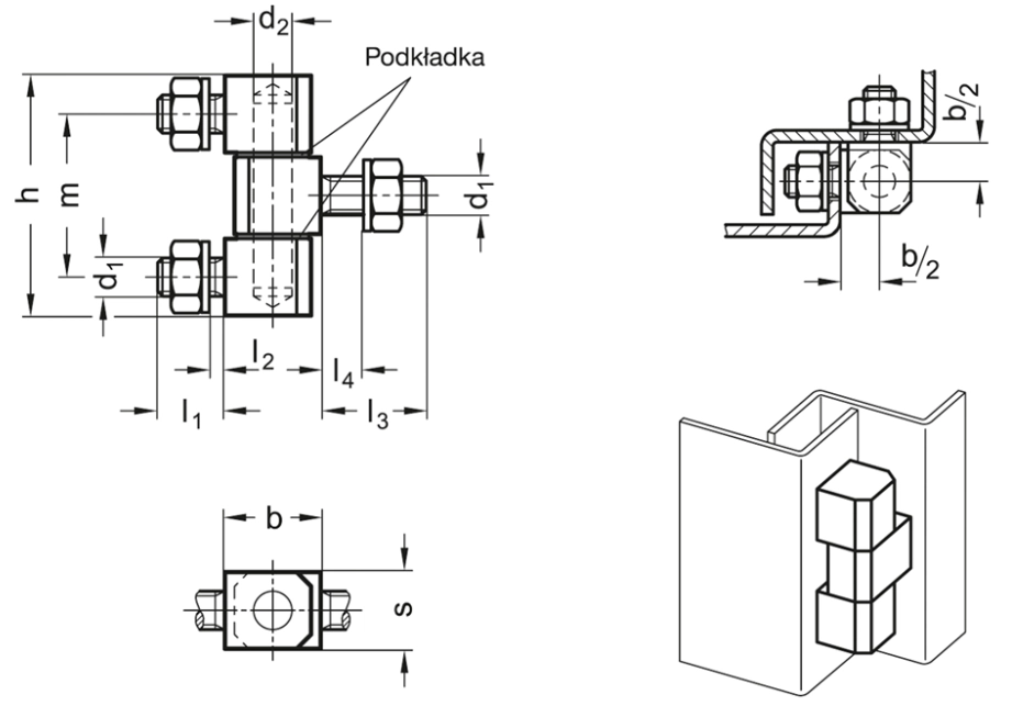 Rysunek wymiarowy zawiasu GN 129.5