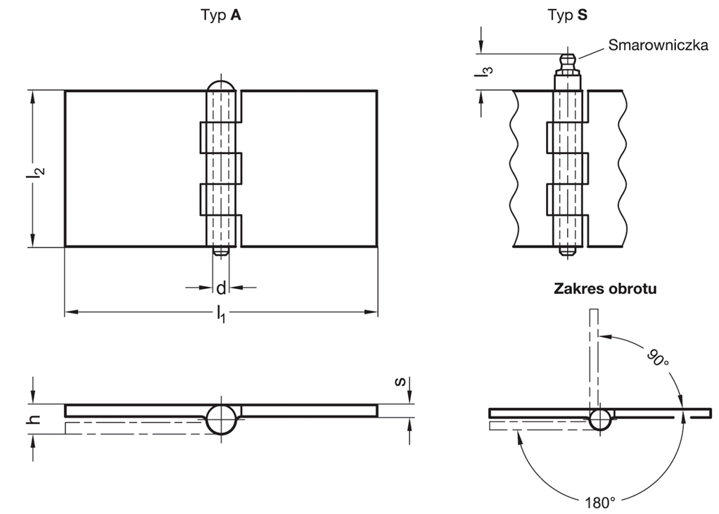 Rysunek wymiarowy zawiasu GN 1366