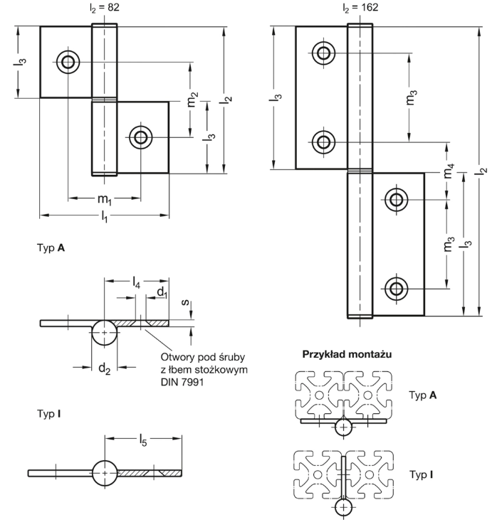 Rysunek wymiarowy zawiasu GN 2294
