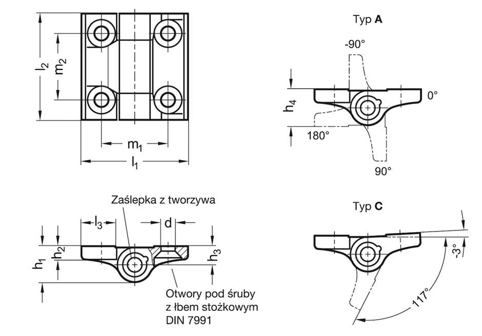 Rysunek wymiarowy zawiasu GN 437.4