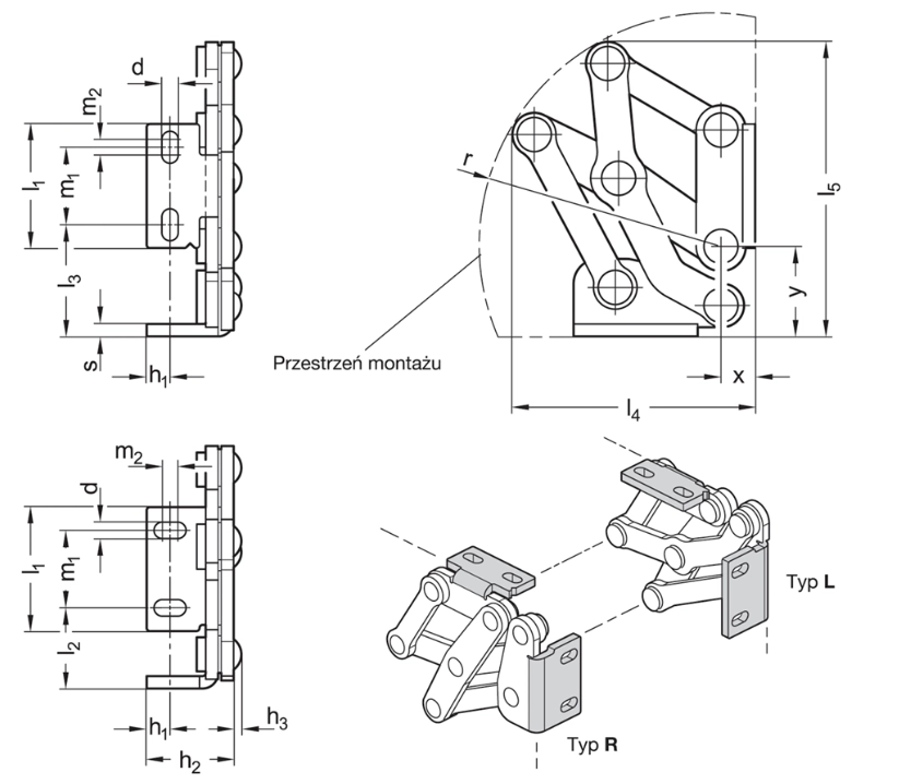 Rysunek wymiarowy zawiasu GN 7231