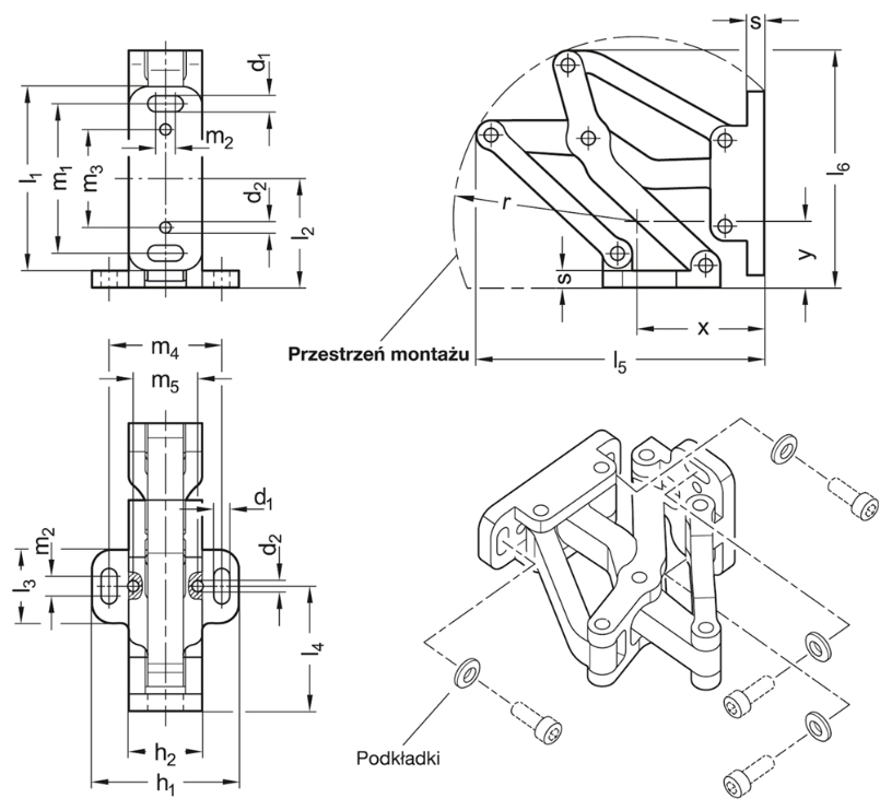 Rysunek wymiarowy zawiasu GN 7241