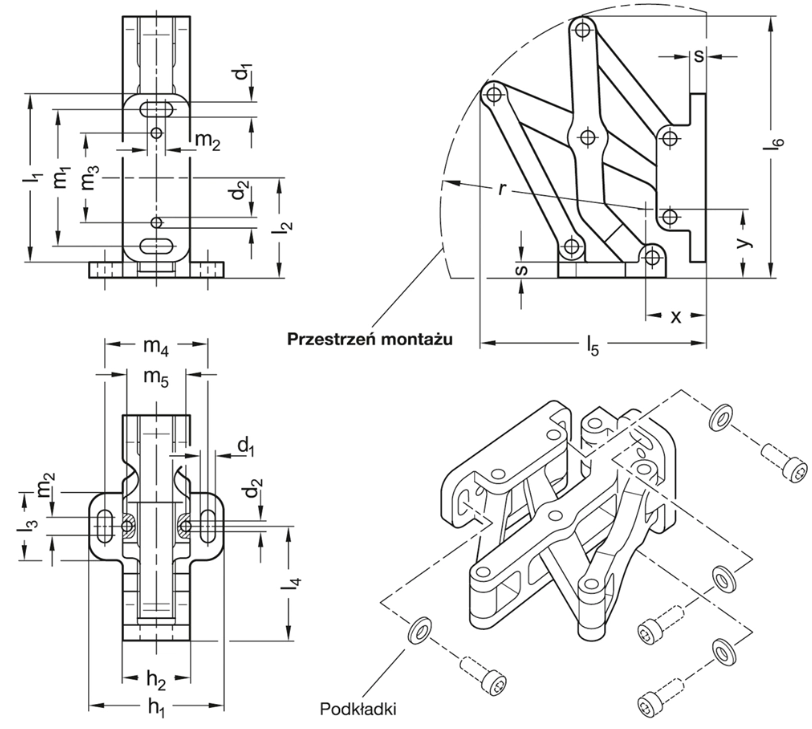 Rysunek wymiarowy zawiasu GN 7247