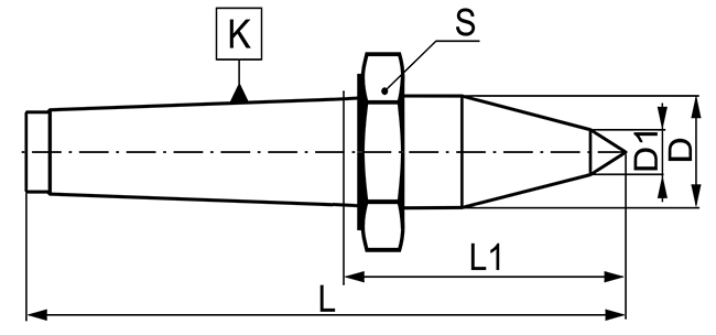Kieł tokarski stały zewnętrzny z nakrętką - Morse 3 - ZM KOLNO (Typ 8727-3)