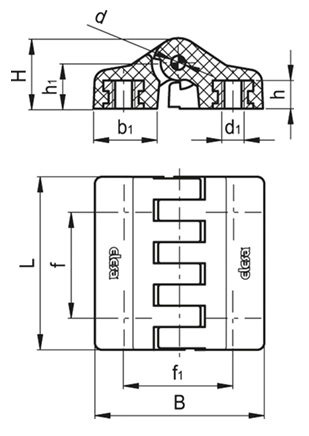 Rysunek wymiarowy zawiasu CFA-F