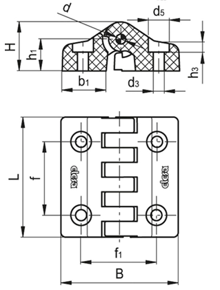 Rysunek wymiarowy zawiasu CFA-F