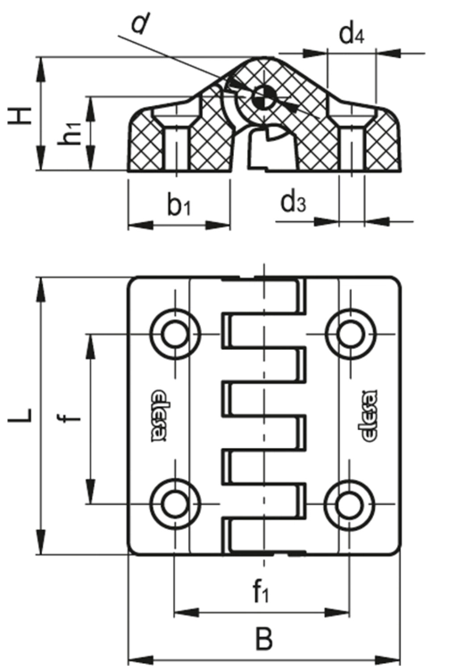 Rysunek wymiarowy zawiasu CFA-F