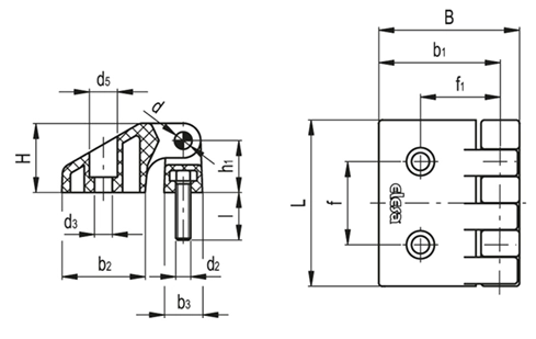 Rysunek wymiarowy zawiasu CFD