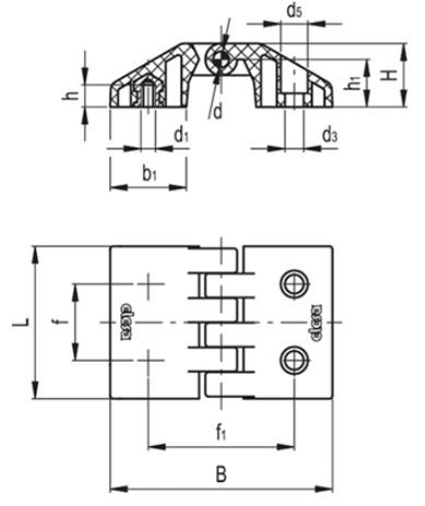 Rysunek wymiarowy zawiasu CFE
