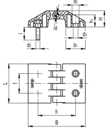Rysunek wymiarowy zawiasu CFE