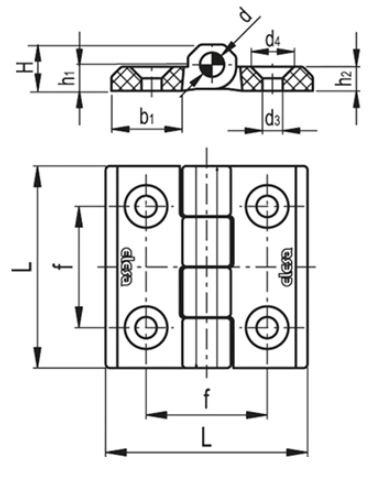 Rysunek wymiarowy zawiasu CFM-AE-V0