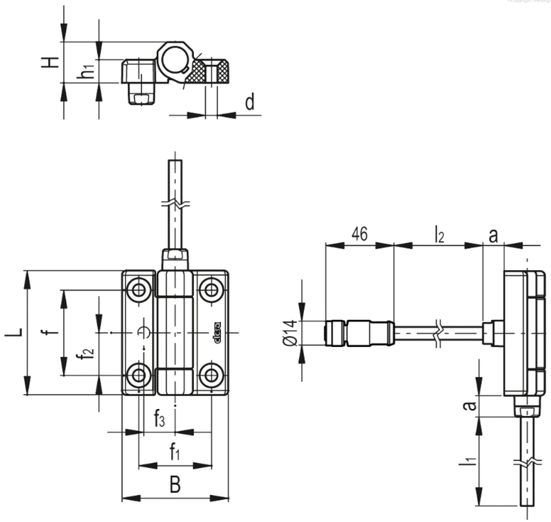 Rysunek wymiarowy zawiasu CFM-PC