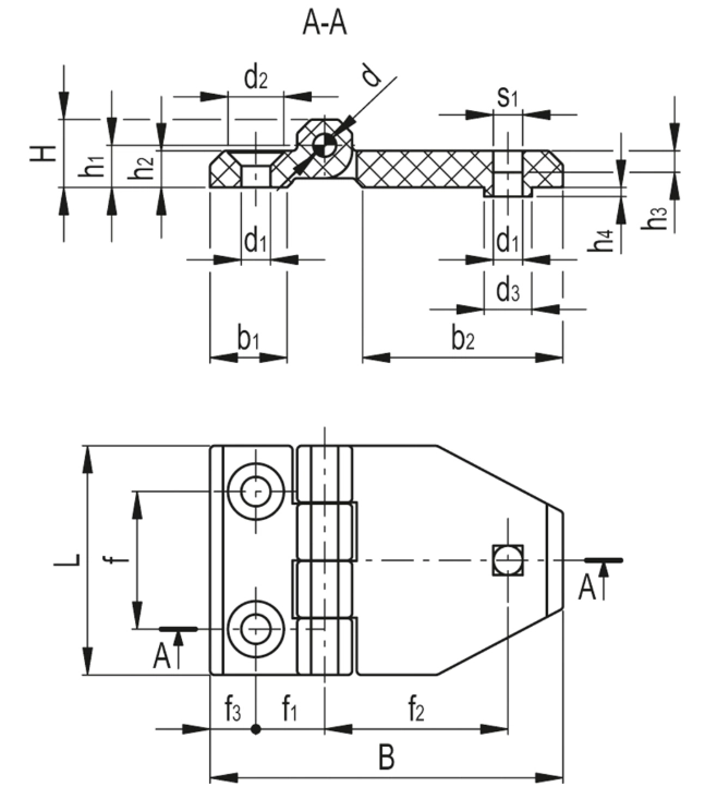 Rysunek wymiarowy zawiasu CFM-TR-G