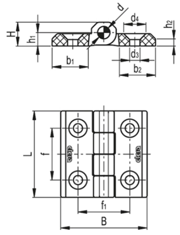 Rysunek wymiarowy zawiasu CFM-VD