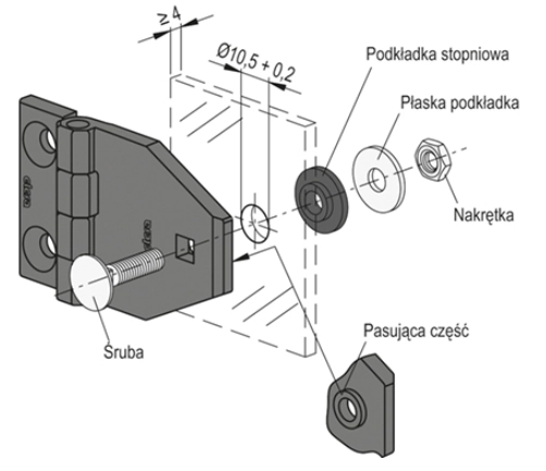 Przykład montażu zawiasu CFM-TR-G na szkle