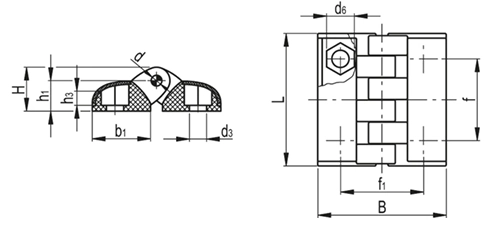 Rysunek wymiarowy zawiasu CFT