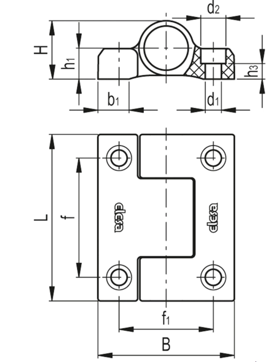Rysunek wymiarowy zawiasu CFU-RA