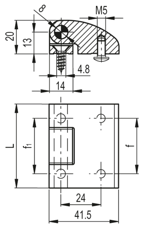 Rysunek wymiarowy zawiasu CMDX-AL