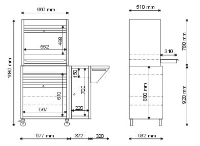 rysunek techniczny szafki narzędziowej na komputer model p10707