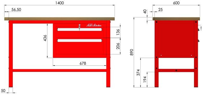 rysunek techniczny wymiary stołu warsztatowego model p302301