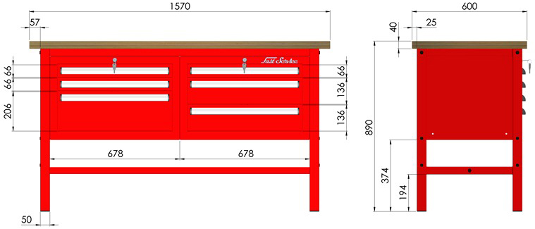 rysunek techniczny wymiary stołu warsztatowego model p303101