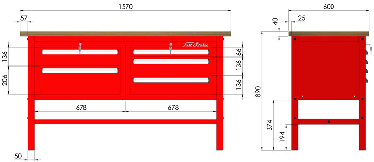 rysunek techniczny wymiary stołu warsztatowego model p303301